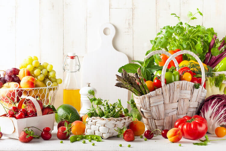A bounty of spring fruits and vegetables.