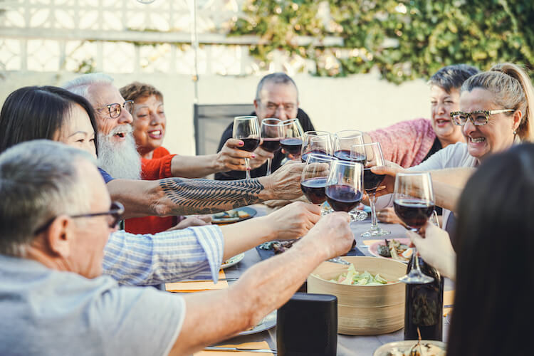 Group of friends living in a senior living community.