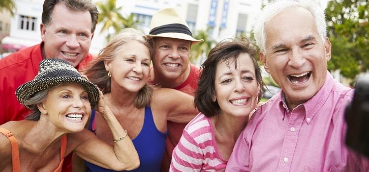 Group of lively seniors enjoying life in a CCRC