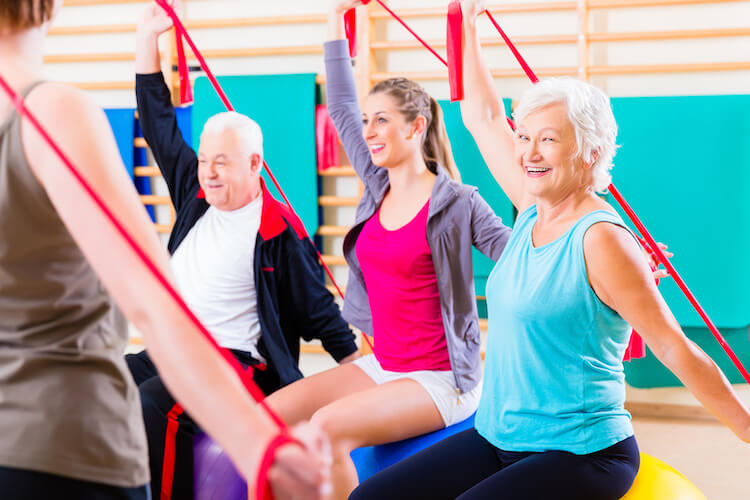 Seniors in a water aerobics class