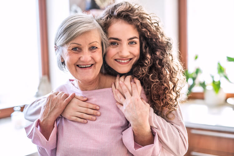 A teenage girl with grandmother.