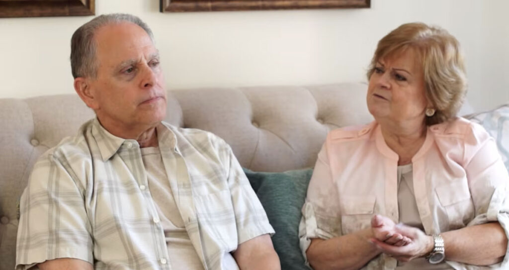 senior couple talking about downsizing