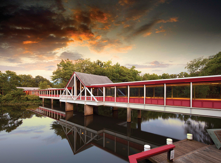 Covered bridge over water