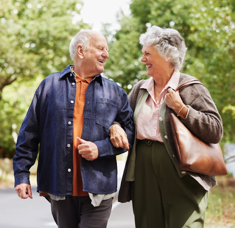 seniors walking down road