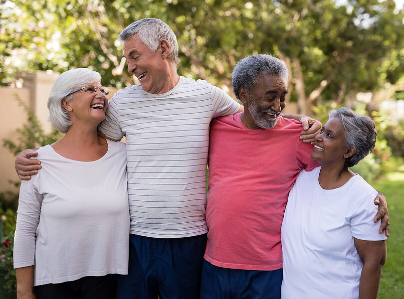 Seniors talking as a group outside