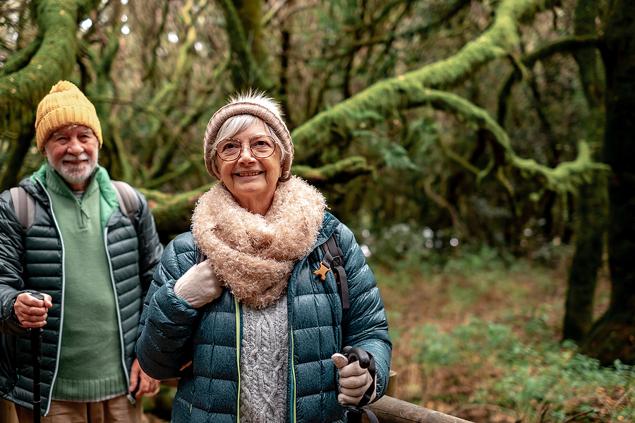 Seniors enjoying a walk in the winter